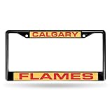 NHL Rico Industries Calgary Flames Black Black Laser Cut Chrome Frame 12" x 6" 12" x 6" Black Laser