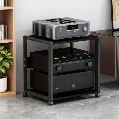 NEHCFO Mueble HiFi de 2 Niveles con Ruedas, Rack Audio Metálico Reforzado 25 kg, Soporte para Amplificador, Tocadiscos y Equipo de Sonido, Estantería Audio Profesional para Salón o Estudio NEHCFO Mueble HiFi de 2 Niveles con Ruedas, Rack Audio Metálico Reforzado 25 kg, Soporte para Amplificador, Tocadiscos y Equipo de Sonido, Estantería Audio Profesional para Salón o Estudio