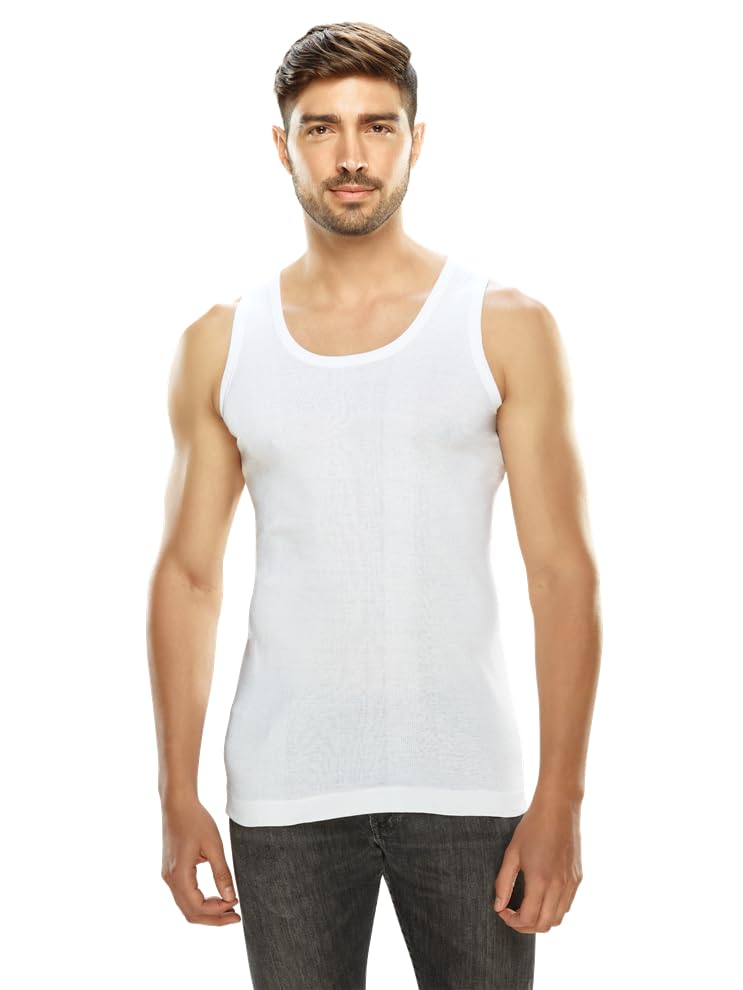 otto essentials Men's White Ribbo Cotton Vests, 90 Cms, Pack of 5-picture-39