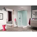  Cabine de douche complète KINEPRIME Glass porte coulissante receveur 80x80 hauteur 18 cm équipé mitigeur mécanique verre transparent