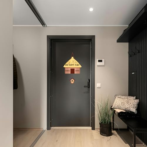 Image of GENXTRA Wooden Our Happy Place MDF Hut Wall Hanging - 50 cm Rustic Home Sign | Thankful & Grateful Decor for Home Entrance, Drawing Room, kitchen or Balcony | Decorative Plaques for Housewarming (HOME 01)