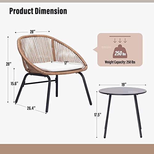 Image of BRISHI Garden Patio Seating Chair and Table Set Outdoor Balcony Garden Coffee Table Set Furniture with 1 Table and 2 Chairs Set with Cushion (Honey)