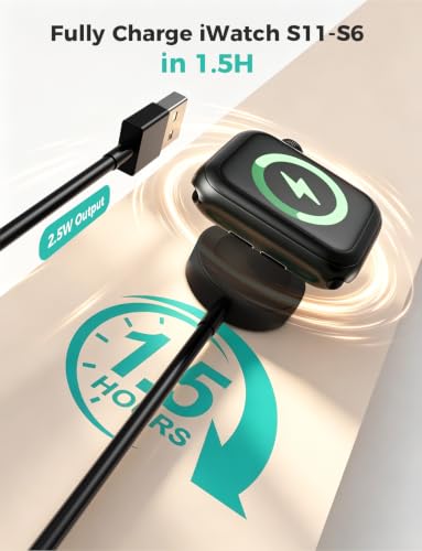 Image of 2026 Upgraded for Apple Watch Charger USB Magnetic Fast Charging Cable Portable Wireless Charging Accessories Compatible with iWatch Series 11 /10 /9 /8 /7 /6 /5 /4 /3 /2 Ultra 3 /2 /SE-Black