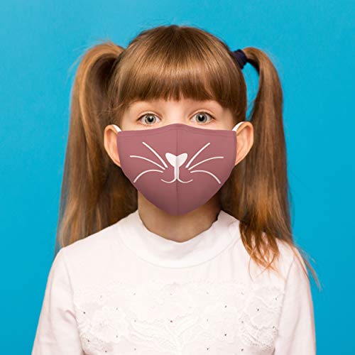 Weddingstar 3-Ply Kid's Washable Cloth Face Mask Reusable And Adjustable With Filter Pocket - Pink Kitty #TOP2