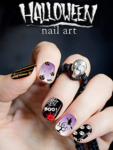 EBANKU 12 Blatt Halloween Nagelsticker Luminous mit Nagelfeile, Selbstklebende Nagelfolie Maniküre Sticker Kürbis für Frauen Mädchen Party Nail Art Dekoration – Bild 4