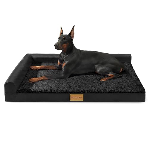 Patas Lague Orthopedic Dog Bed for Large Dogs, Waterproof L Shaped Large Pet Sofa Beds with Removable Washable Cover, Soft Comfortable Pet Couch Mat with Nonskid Bottom, 36”X24” Black
