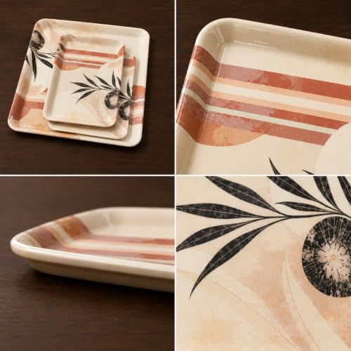 Image of Printed Rectangular Melamine Serving Tray| Tray for Serving Tea, Coffee, Snacks | Break Resistant| Double Laminated | Multi-use | Easy to Clean| | Tray Set of 3 (Small, Medium, Large)(Rose)