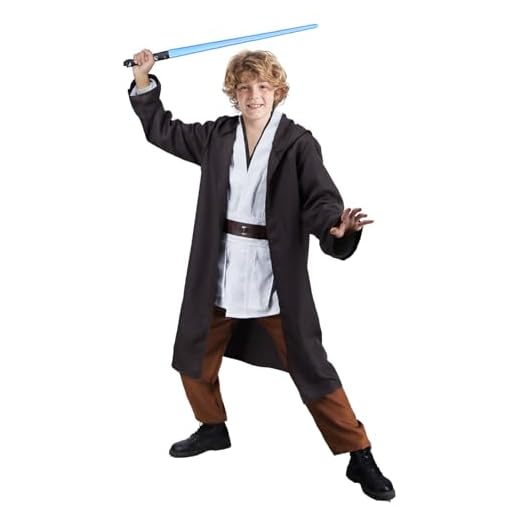 Fover Disfraz Jedi para niños con sable de luz azul Obi Wan Kenobi túnica con capucha traje con capucha sudadera con capucha Medieval Bata Jedi Halloween carnaval cosplay para niños FR025XXL