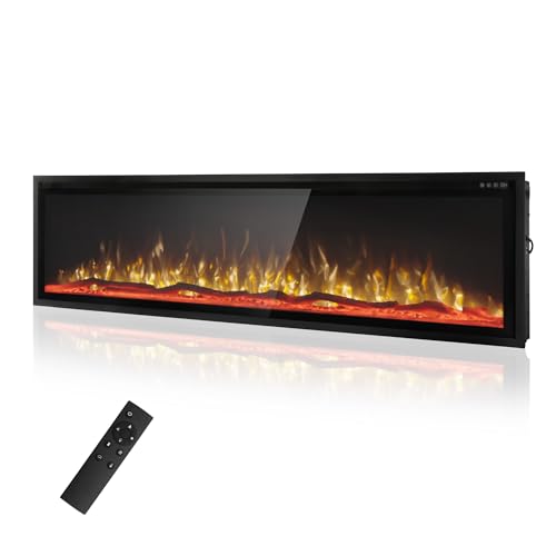 Image of 72 inch Electric Fireplace Inserts /Wall Mounted Ultra-Narrow Bezel Fireplace