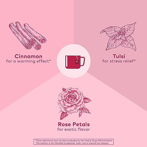 Image of ORGANIC INDIA Tulsi Cinnamon Rose Tea Bags - Tulsi Rose, Cinnamon with Holy Basil, Chamomile, Stevia, USDA Certified Organic Caffeine Free Herbal Tea - 18 Infusion Bags, 1 Pack