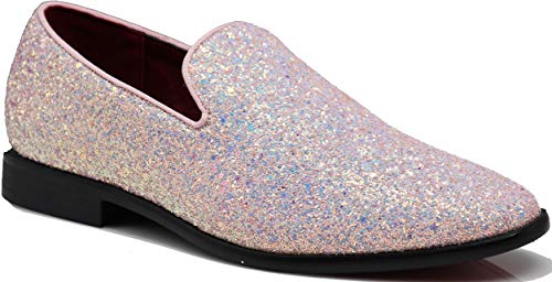 Image of SPK04 Men's Vintage Glitter Dress Loafers Slip On Shoes Classic Tuxedo Dress Shoes