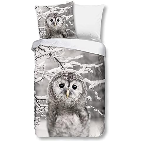 Good Morning! Flanell Bettwäsche Eule grau 1 Bettbezug 135 x 200 cm + 1 Kissenbezug 80 x 80 cm Cover