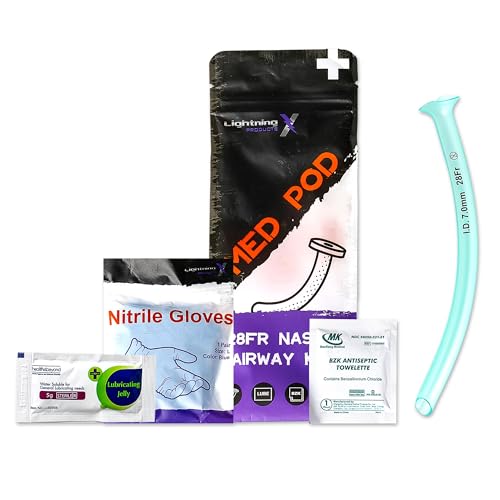 Lightning X Products Deluxe Nasopharyngeal (Nasal) Airway Kit - NPA 28FR - Includes NPA Lube Wipe & Gloves