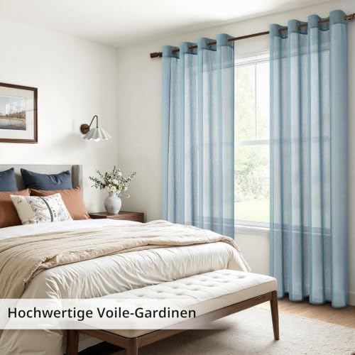 MRTREES Ösen Gardinen Transparent 2er Set,H225 x B140 cm,Dunkelblau – Ansicht 3