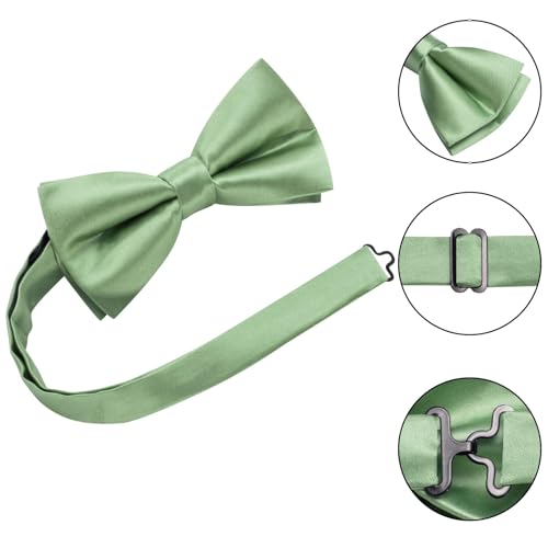 Image of Hi-Tie 5Pcs Mens Solid Color Silk Tie Satin Pretied Bowtie Lapel Pin for Men Handkerchief Cufflink Wedding Gift Box