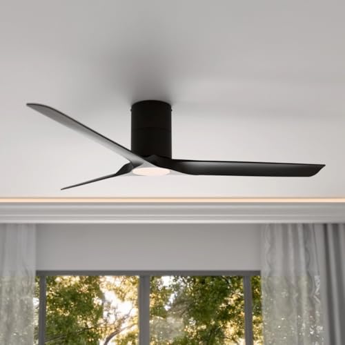East Grove Home Delta 52in 3-Blade Smart Flush Mount Ceiling Fan 2700K-6000K CCT Tunable Range LED Light Kit with Matte Black Hardware in Matte Black Blades Works With iOS or Android App thumbnail 4