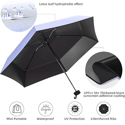 Image of REXERA Travel Mini Folding Compact Umbrella with Case, Manual Open 6 Ribs Lightweight Portable, Small Sun & Rain Pocket Umbrella for Girls and Women- Use in Rain & Summer