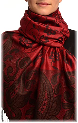 Pashmina rouge bourgogne écharpe femme motifs cachemire et fleurs 70x180