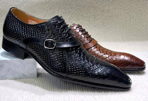 Santimon Men’s Genuine Leather Oxfords Formal Dress Shoes – Fashion Stylish Snake-Embossed Shoeswith Buckle Strap for Business, Weddings4