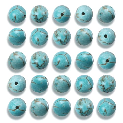 NITOPUPU 100Pcs 8mm Natural Smooth Turquoise Gemstone Beads Round Loose Stone Beads for Jewerly Making with Crystal Stretch Cord