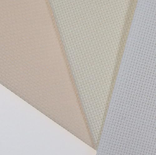 Image of KCS 3 pc of 12 inch x 18 inch(30cmx45cm) 16CT Counted Cotton Aida Cloth Cross Stitch Fabric (White+Antique White+Ecru)