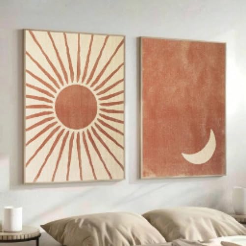 Affiche murale boho moon sun grand format pour salon minimaliste