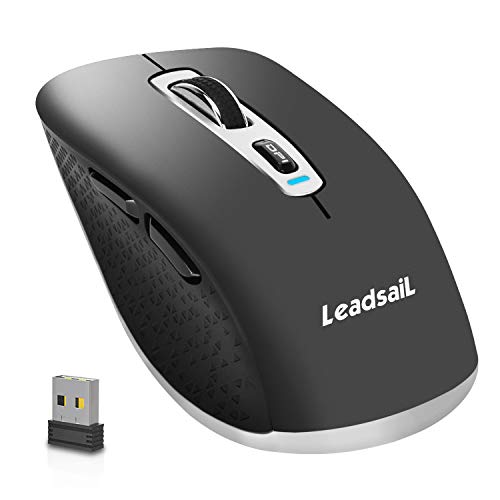 Wireless Bluetooth Mouse for Laptop Silent Cordless Rechargeable USB Mouse Optical Mobile Computer Mice, 6 Buttons,1600DPI with 3 Adjustable Levels for Windows 10/8/7/XP/Mac/Macbook Pro/Air/HP/Acer
