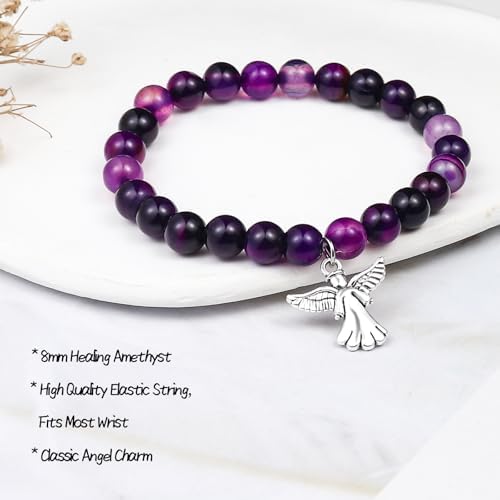 COLORFUL BLING Inspirational Religious Bracelet Guardian Angel Charm Bracelets/Sympathy Gift for Loss of Loved One/Sympathy Gift Amethyst Bead Bracelet/with Angle Wings Jewelry Gifts for Women