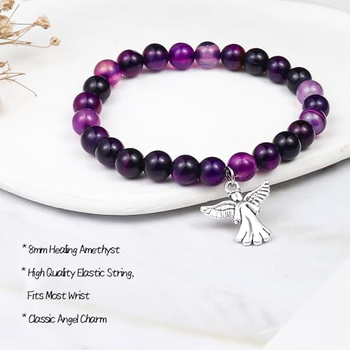 COLORFUL BLING Inspirational Religious Bracelet Guardian Angel Charm Bracelets/Sympathy Gift for Loss of Loved One/Sympathy Gift Amethyst Bead Bracelet/with Angle Wings Jewelry Gifts for Women
