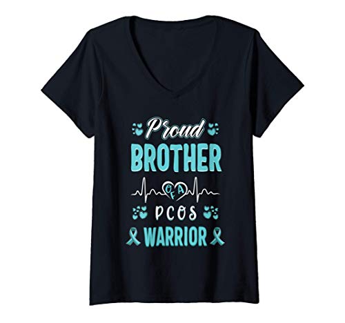 Mujer proud Brother PCOS warrior awareness ribbon Teal gifts Camiseta Cuello V