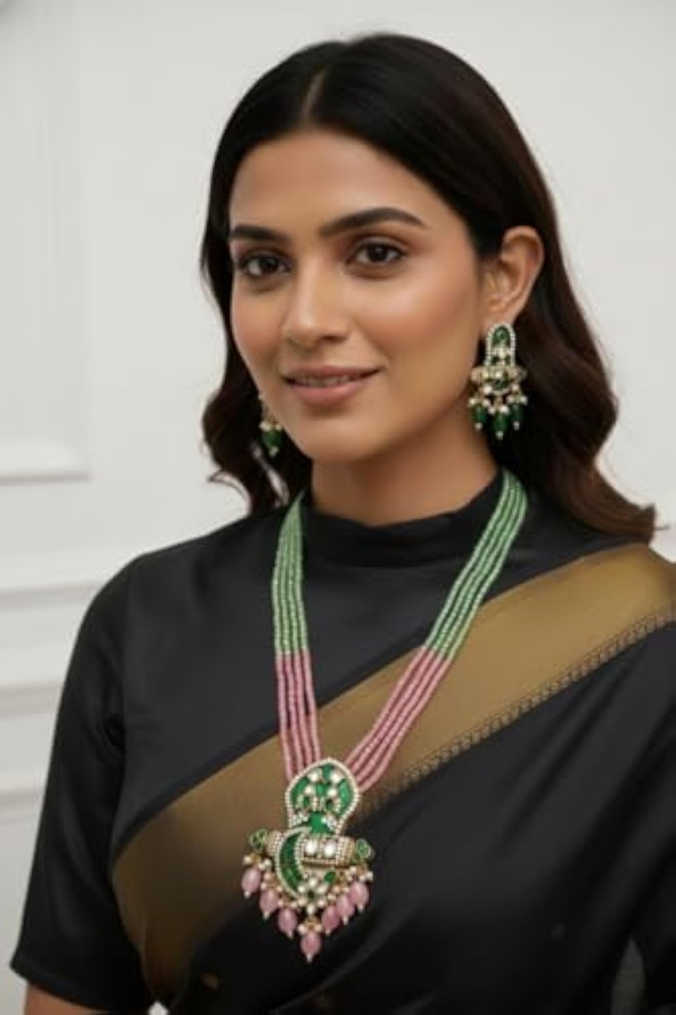Flower Pendant Necklace Set with Beads & Pearl Chain