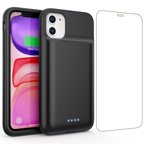 QTshine Battery Case for iPhone 11/XR, 7500mAh Ultra-Slim Portable Charging Case Rechargeable Protective Battery Pack for iPhone 11 and iPhone XR External Charger Case 6.1 Inch-Black
