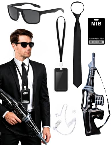 HTTZOAZW Agent Costume Accessories Spy Secret Service Costume Halloween Costume Men Women (Black)