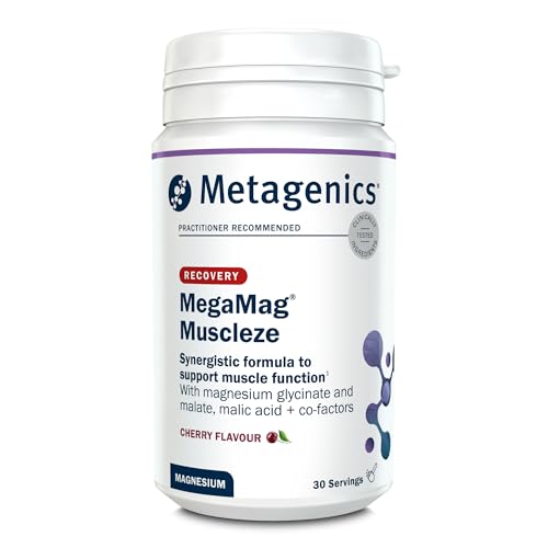 Metagenics MegaMag Muscleze Magnesium Glycinate Powder - Muscle Recovery After Exercise - Cherry, 30 Servings