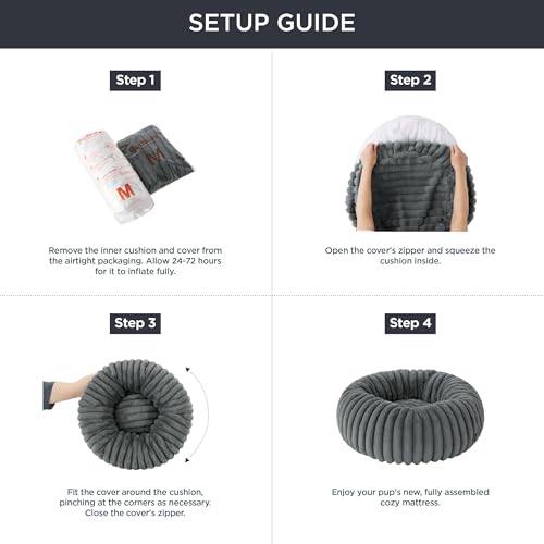 Bedsure Donut Medium Dog Bed - Washable Faux Fur with Corduroy Fleece & Anti Slip Bottom, Round Pet Bed with Removable Cover, Cream, 30x30x8 inches - Image 6