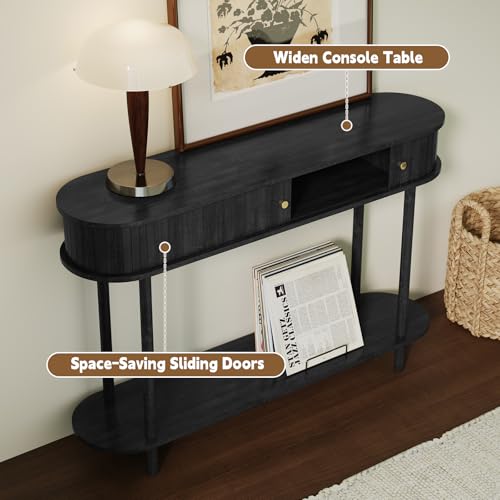 Mesa consola de madera con puerta de tambor de diseño artesanal 4