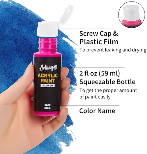 Artkey Acrylic Paint Set - 24 Colours 60ml Acrylic Paint Professional Artists Painting Set for Canvases Fabric Stone Leather Easter Egg Wood Ceramic Glass Art Craft Painting