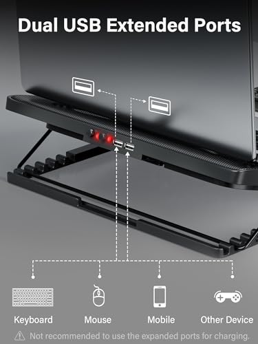 Image of Kootek Laptop Cooling Pad, Laptop Cooler with 5 Quiet Fans for 12 inch-17 inch Computer PC Notebook Gaming Laptop Fan, Height Adjustable Laptop Cooling Stand Laptop Accessories, Red
