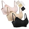 HOFISH-3PACK-Full-Bust-Seamless-Nursing-Maternity-Bras-Bralette-S-XXL-with-Extra-Bra-Extenders-Clips HOFISH Women's Full Cup Lightly Padded Wirefree Maternity Breastfeeding Nursing Bra, 3PCS/Pack(Pink-Black-Beige), L