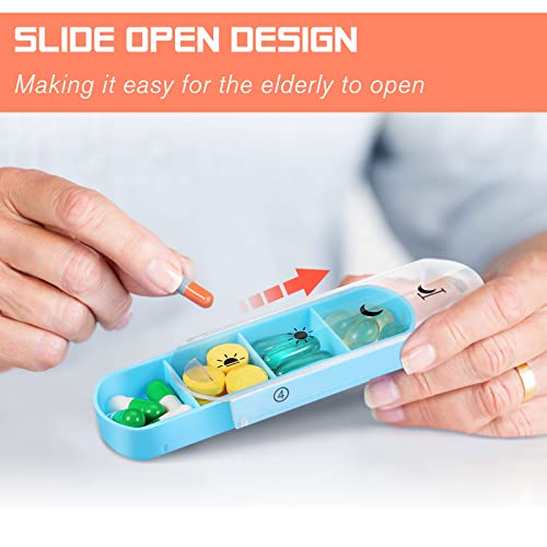 FINPAC Tablettenbox 7 dagen 4 vakken - pillendoosje 4 keer per dag met kunstleren tas en naamkaart medicijnbox voor pillen, vitamine visolie voor 's ochtends 's middags 's avonds, liefdesboom - Afbeelding 5