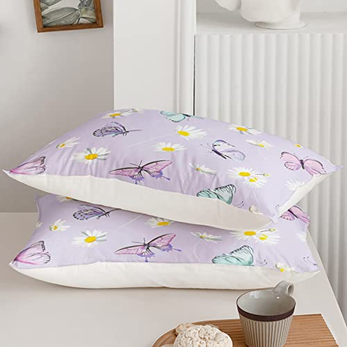 Bailipromise Butterfly Comforter Queen Size,Daisy Comforter Set For Kids Teens Girls,3Pcs Bedding Set Printed Comforter With 2 Pillowcases,Soft And Lightweight(Purple，Queen Size) #TOP5