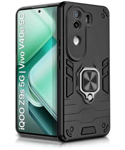 Image of WOW IMAGINE Shock Proof Back Case Mobile Cover for iQOO Z9s 5G | Vivo V40e 5G | Back Cover Case (Tough Armor | Hybrid PC + TPU | Ring Holder & in-Built Kickstand | Black)