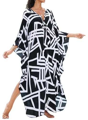 Image of Yanziliu Kaftan Dress for Women,Plus Size Hawaiian Batwing Sleeve Beach Cover Up Summer Swimsuit Dresses