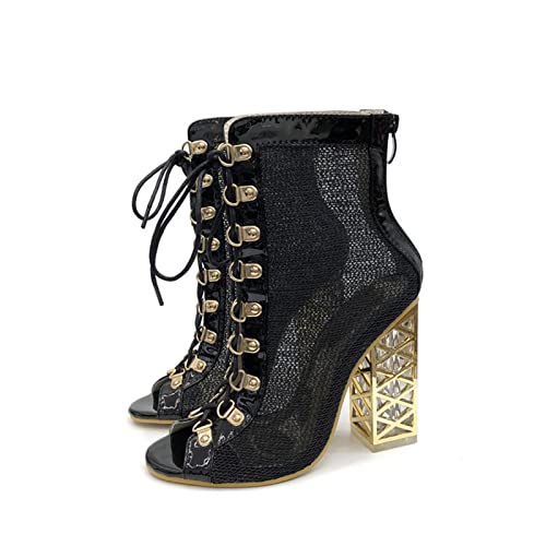 Sandales pour femmes avec talon épais en cristal de 12cm et tige ajourée haute couture