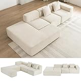 Merax 116.5' Minimalist Cloud Sectional Couch with L-Shape Chaise, Cream Modern Modular Sofa with Deep Seat, White Convertible 4 Seat Sleeper Couches Set for Living Room, No Assembly Required, Beige