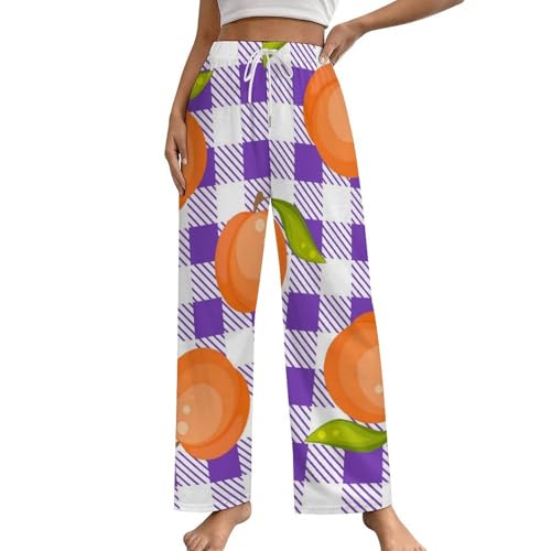 Pantalon de pyjama femme carreaux violets orange S avec poches