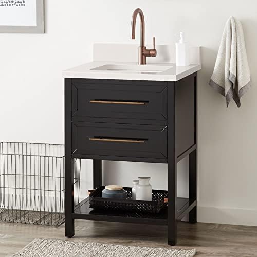 Signature Hardware 477149 Robertson 24" Free Standing Single Vanity Set with Mahogany Cabinet, Vanity Top, and Rectangular Undermount Vitreous China Sink - Single Faucet Hole - Black/Arctic White