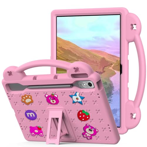 for Lenovo Tab P12 12.7 inch Case 2023 (TB370FU), Kids EVA Stand Handle Protective Cover for Lenovo P12 Tablet Case 12.7'', Pink