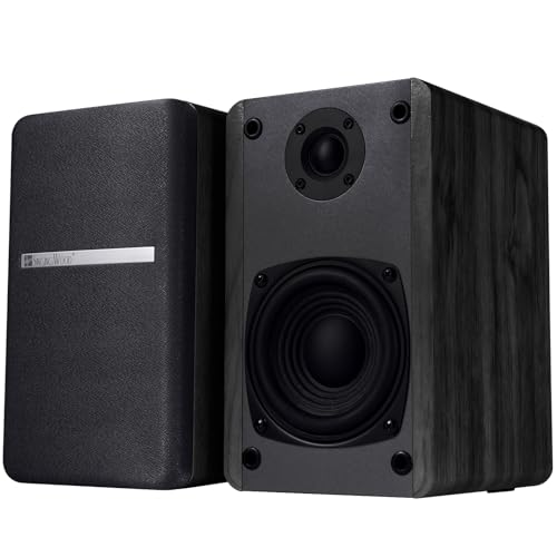 SINGING WOOD T25 Passive Bookshelf Speakers (Pair) - 60W Home Stereo Audio - 4" Woofer, Silk Dome Tweeter - Wall Mountable - Perfect for Home Theater, Studio Monitor, Record Player - Black Wood Finish by SINGING WOOD - Used condition - US$47.88
