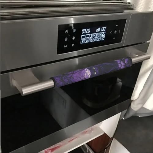 Image of 6 Pcs Refrigerator Microwave Door Handle Covers Electrical Appliances Handle Cover Keep Clean and Protected from Stains, Fingerprints, Black Cat Violet Leaf Forest Violet Halloween Decor